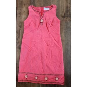 Sag Harbor Women's Sleeveless Long Straight Embroidered Dress Linen Blend 14